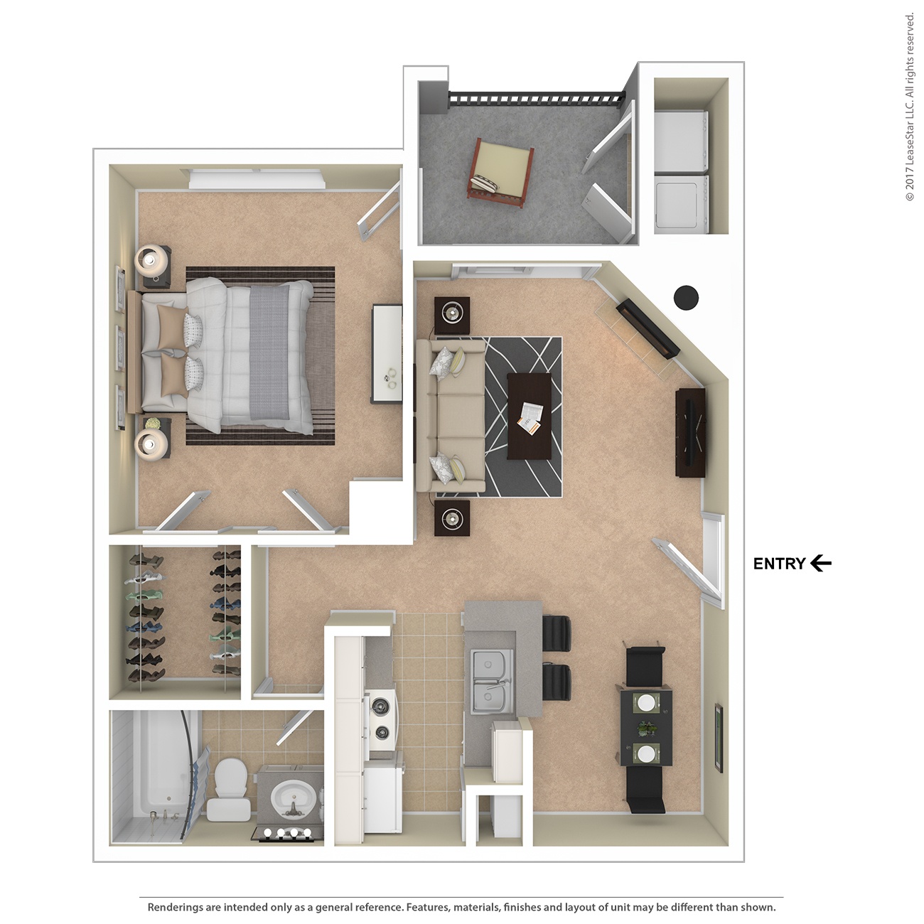 A floor plan of a small apartment with a bedroom